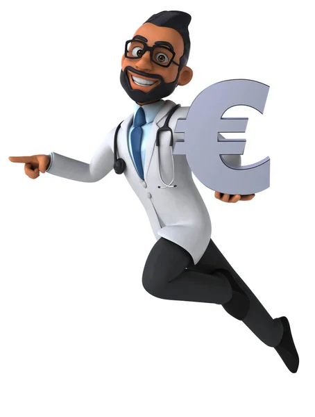 Spaß Cartoon Indisch Doktor Mit Euro — Stockfoto