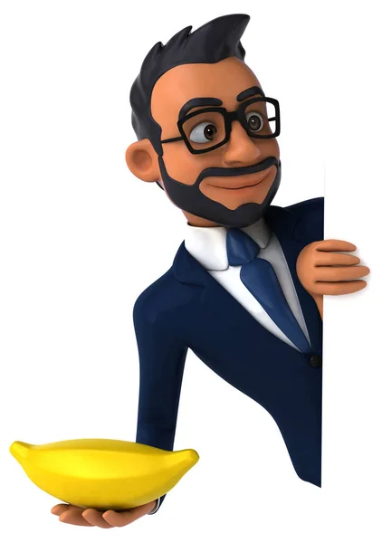 Весела Мультяшна Ілюстрація Індійського Бізнесмена Бананом — стокове фото