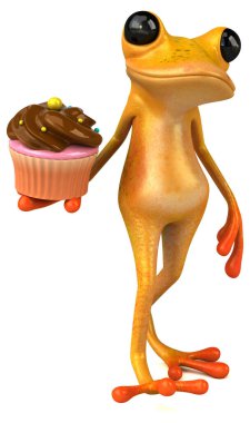 Kek ile eğlenceli sarı kurbağa - 3D Görüntü