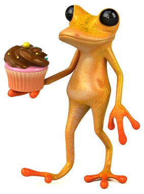 Kek ile eğlenceli sarı kurbağa - 3D Görüntü