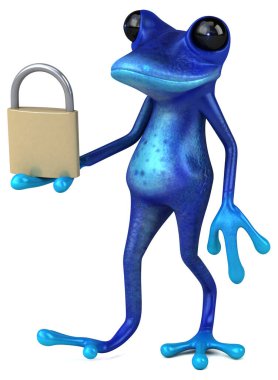 Kilitli eğlenceli mavi kurbağa - 3D İllüstrasyon