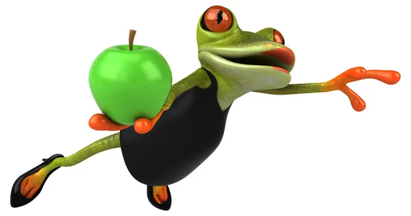 有苹果3D图解的有趣青蛙 — 图库照片