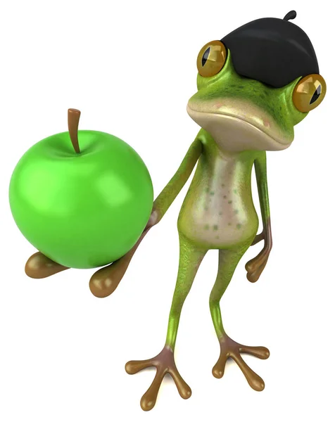 Fun French Βάτραχος Μήλο Εικονογράφηση — Φωτογραφία Αρχείου