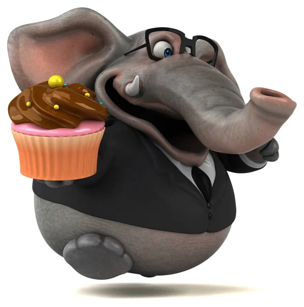 Éléphant Amusant Avec Cupcake Illustration — Photo