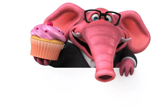 カップケーキ付きピンクの象 3Dイラスト — ストック写真