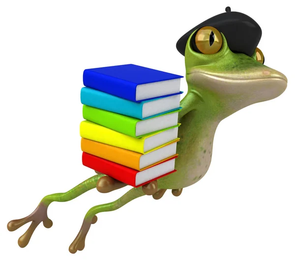 带书本的法国青蛙 3D图解 — 图库照片