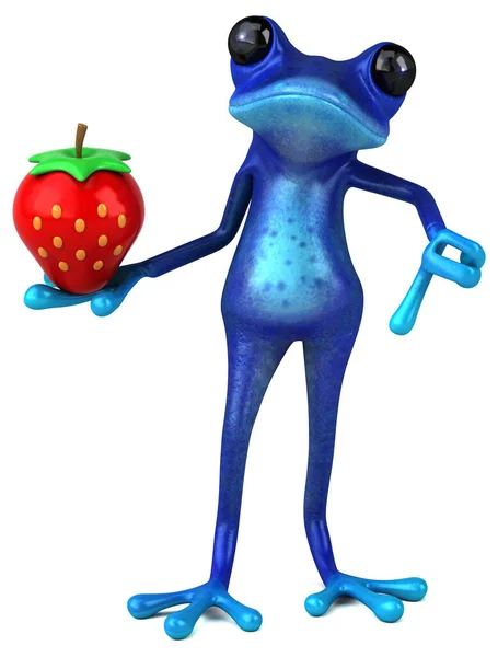 Fun Blue Frog Strawberry Illustration — Stock Photo, Image