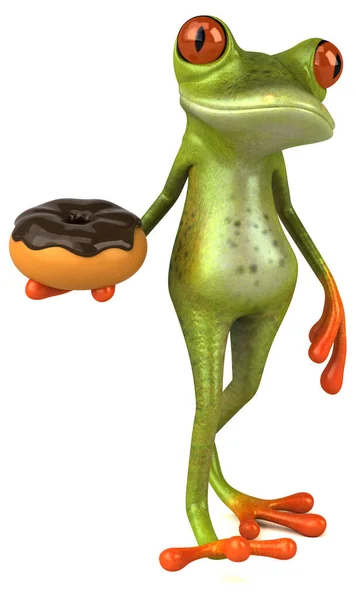 带甜甜圈的有趣青蛙 3D图解 — 图库照片