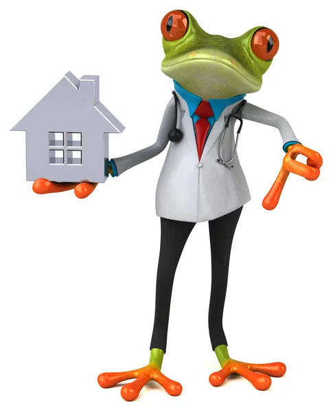 カエル医者と家 3Dイラスト — ストック写真