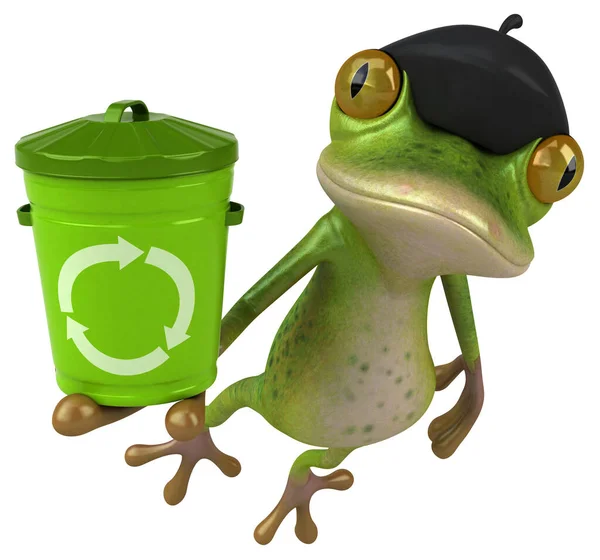 Lustiger Französischer Frosch Mit Papierkorb Illustration — Stockfoto