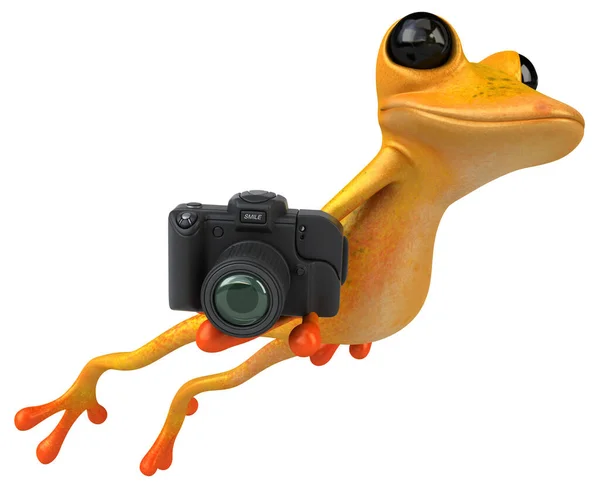 カメラ付きの楽しい黄色のカエル 3Dイラスト — ストック写真