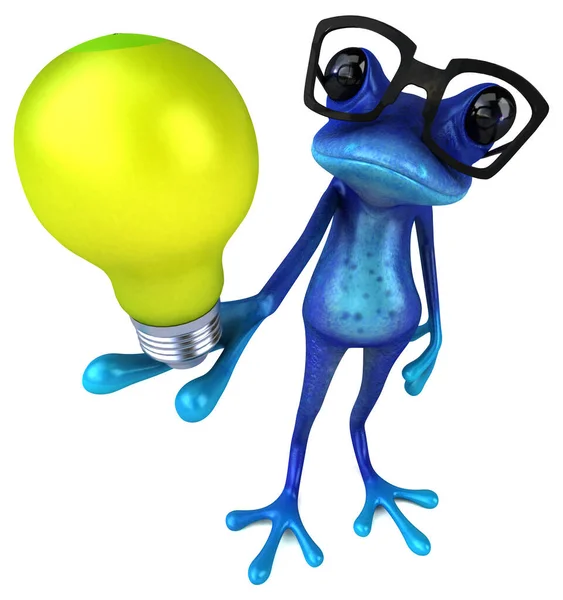 Fun Blauer Frosch Mit Lampe Illustration — Stockfoto