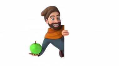 Fun 3D cartoon medieval man with apple 