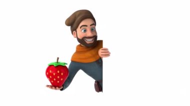 Fun 3D cartoon medieval man with strawberry 