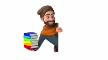 Kitapları olan eğlenceli bir ortaçağ karikatürü. 