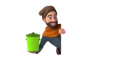Fun 3D cartoon medieval man with bin 