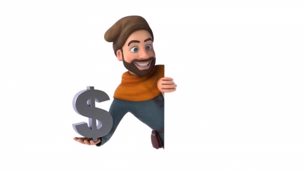 Fun Cartoon Medieval Man Dollar — 图库视频影像