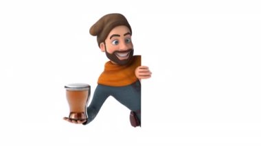 Eğlenceli 3D karikatür biralı ortaçağ adamı 