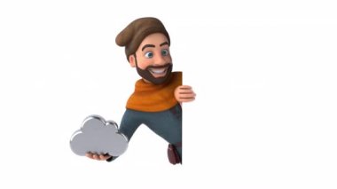 Bulutlu eğlenceli 3D karikatür ortaçağ adamı 