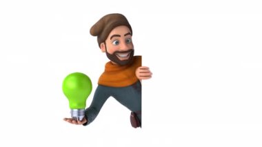 Komik 3D karikatür Ortaçağ adamı ampulü ile 