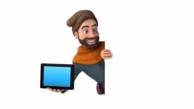 Tabletli eğlenceli 3D karikatür ortaçağ adamı 