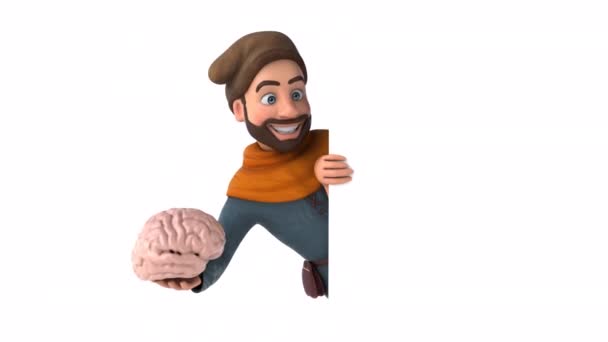 Fun Cartoon Medieval Man Brain — Vídeo de Stock