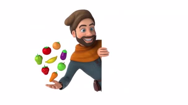 Amusant Dessin Animé Homme Médiéval Avec Des Fruits Légumes — Video