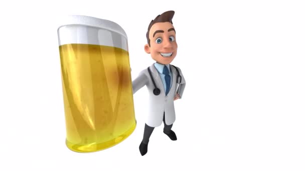 Zábavný Kreslený Postava Lékař Pivem Animace — Stock video
