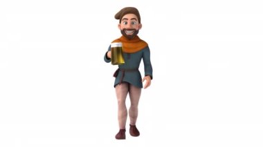Eğlenceli 3D karikatür biralı ortaçağ adamı 