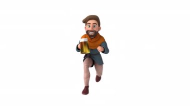 Eğlenceli 3D karikatür Orta Çağ adamı bira içiyor. 