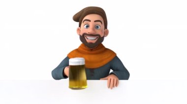 Eğlenceli 3D karikatür biralı ortaçağ adamı 