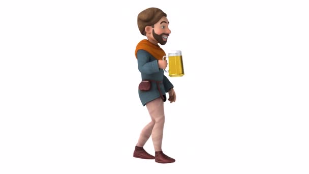 Fun Cartoon Medieval Man Beer — Stok video