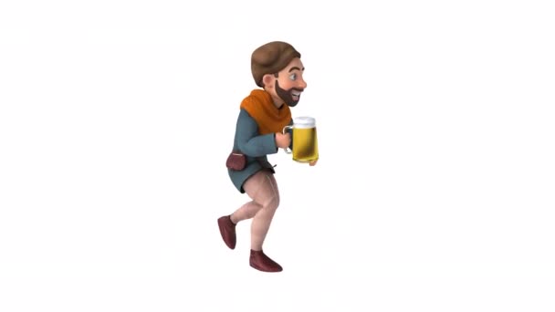 Fun Cartoon Medieval Man Beer Running — Stok video