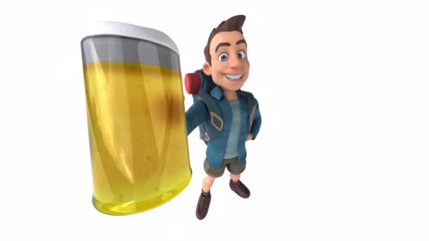 Mochileiro Personagens Desenhos Animados Divertido Com Cerveja — Vídeo de Stock