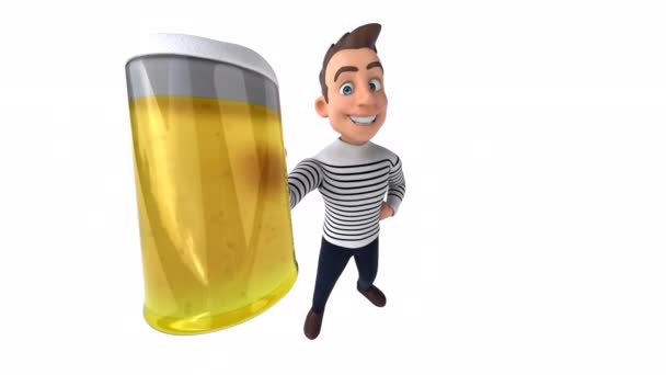Divertente Personaggio Casuale Cartone Animato Con Birra Animazione — Video Stock
