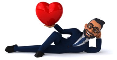 Yürekli Hintli bir iş adamının 3 boyutlu eğlenceli çizimi. 