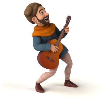 Eğlenceli 3D karikatür gitarlı ortaçağ adamı 