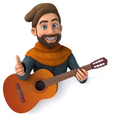 Eğlenceli 3D karikatür gitarlı ortaçağ adamı 