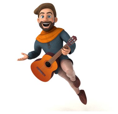 Eğlenceli 3D karikatür gitarlı ortaçağ adamı 