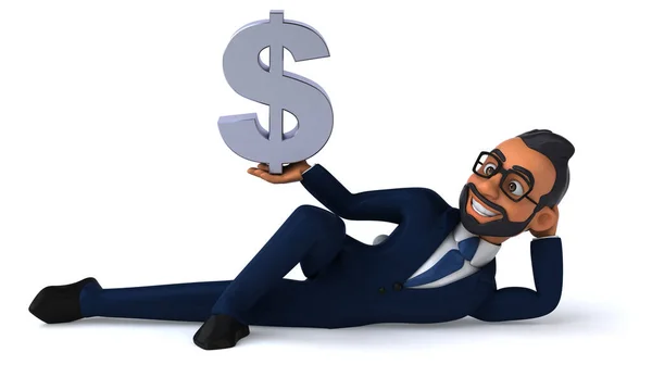Fun Cartoon Illustration Indian Businessman Dollar — Stock Photo, Image