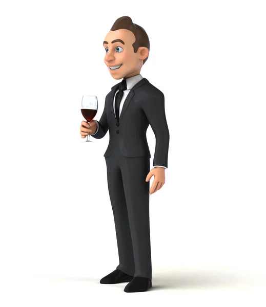 Fun Cartoon Character Illustration Business Man Glass Wine — Stockfoto