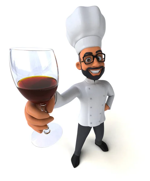 Fun 3D cartoon illustration of a chef with a glass of wine