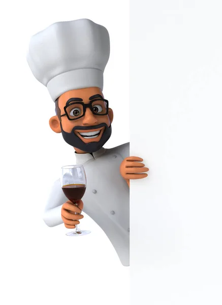 Fun Cartoon Illustration Chef Glass Wine — Fotografia de Stock