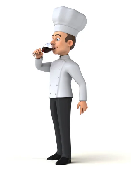 Divertido Desenho Animado Ilustração Chef Com Copo Vinho — Fotografia de Stock