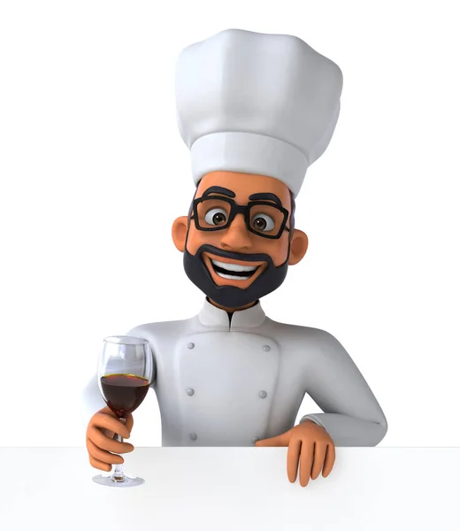 Fun Cartoon Illustration Chef Character Glass Wine — Stok fotoğraf