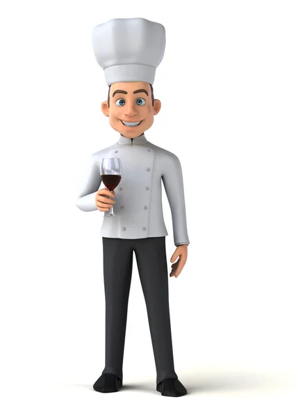 Fun Cartoon Illustration Chef Character Glass Wine — 스톡 사진