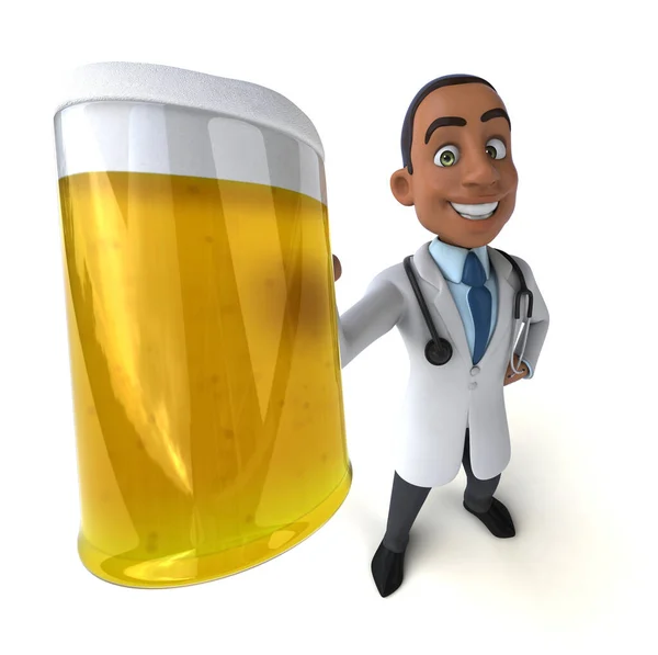 Fun 3D cartoon illustration of a doctor with a beer