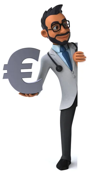 Diversión Dibujos Animados Médico Indio Con Euro — Foto de Stock