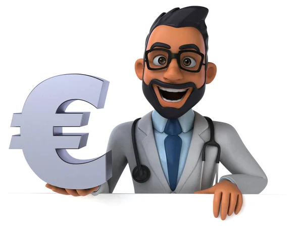 Fun Cartoon Indian Doctor Euro — Stock Photo, Image