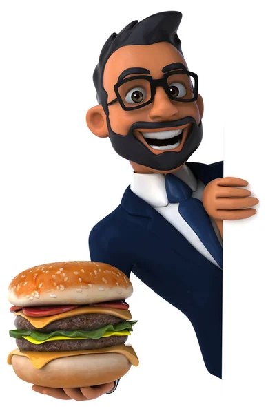 Fun Cartoon Illustration Indian Businessman Burger — Stock Photo, Image